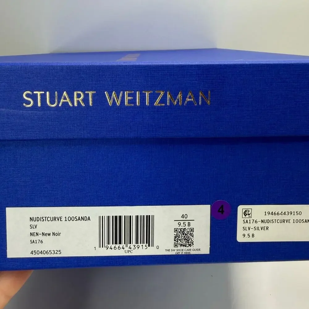 Stuart Weitzman Nudistcurve 100Sanda Ankle Strap Sandal Silver Women's 9.5B